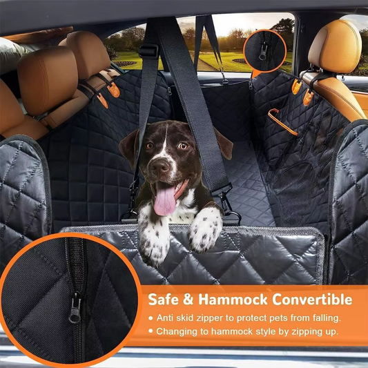 Waterproof Dog Car Hammock with Mesh Window & Side Zippers - Back Seat Cover & Door Protection